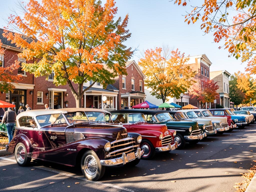 Classic cars parked along the street for the car show