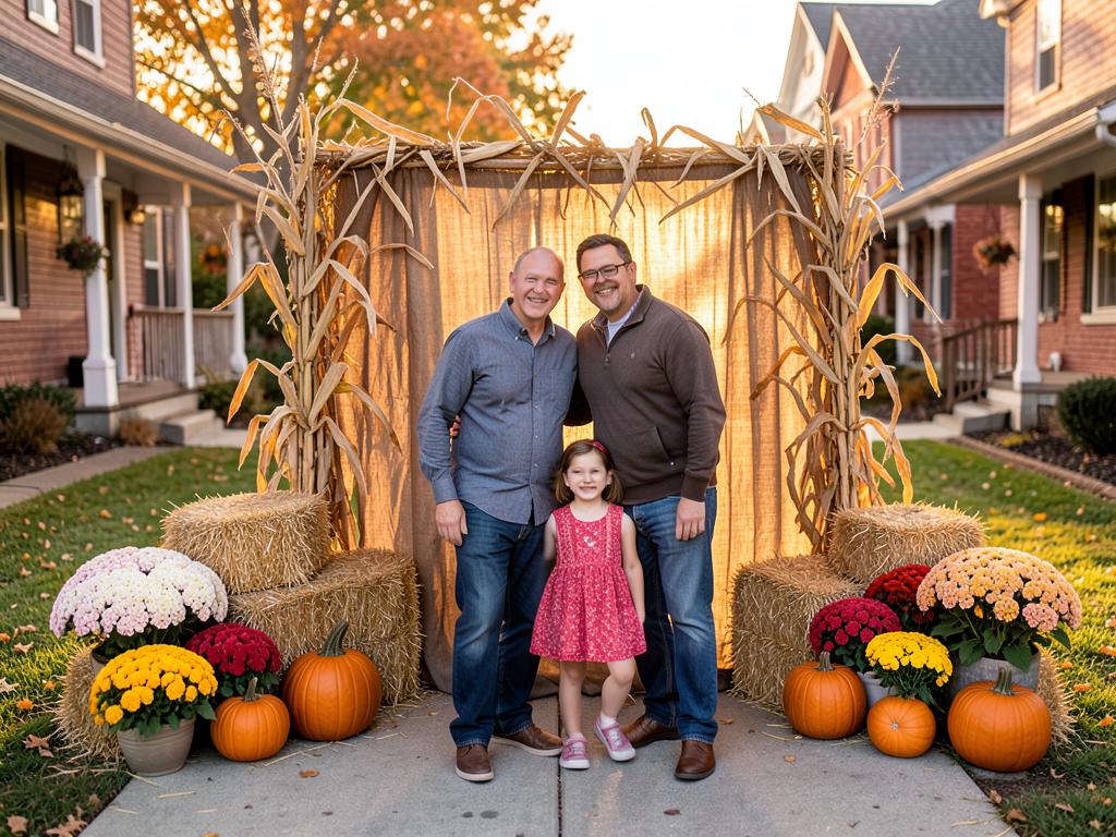 A hay bale and pumpkin photo backdrop